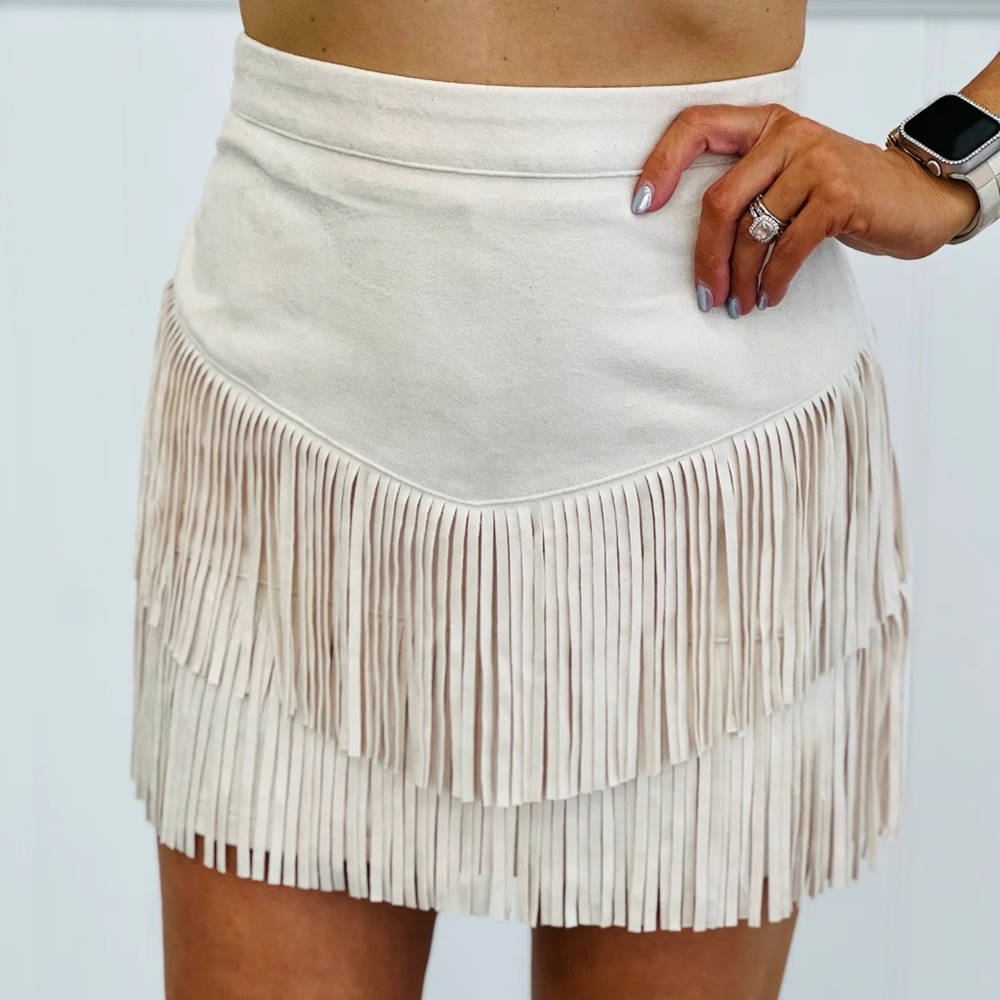 Altar’d State ivory Farrah fringe western festival skirt M